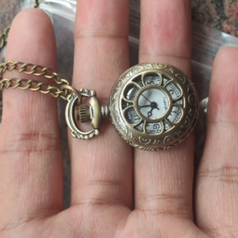 Bronze Tone Pocket Watch Floral Texture Hunter Case Pocket Watch for Lady Necklace Watch