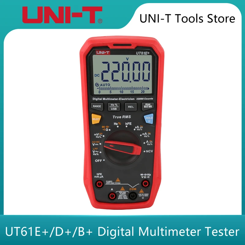 

UNI-T UT61B+ UT61E+ UT61D+ Handheld Professional Digital Multimeter Tester Unit True RMS Auto Range 6000 Counts DC AC 1000V