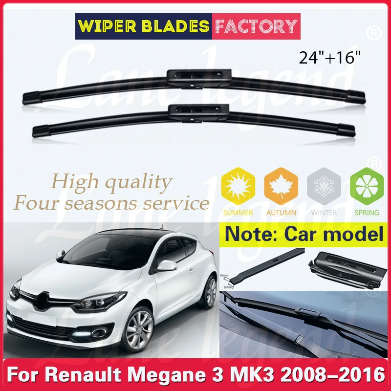 

Car Front Wiper Blades For Renault Megane 3 MK3 2008 2009 2010 2011 2012 2013 2014 2015 2016 Windshield Windscreen Window 24"16"