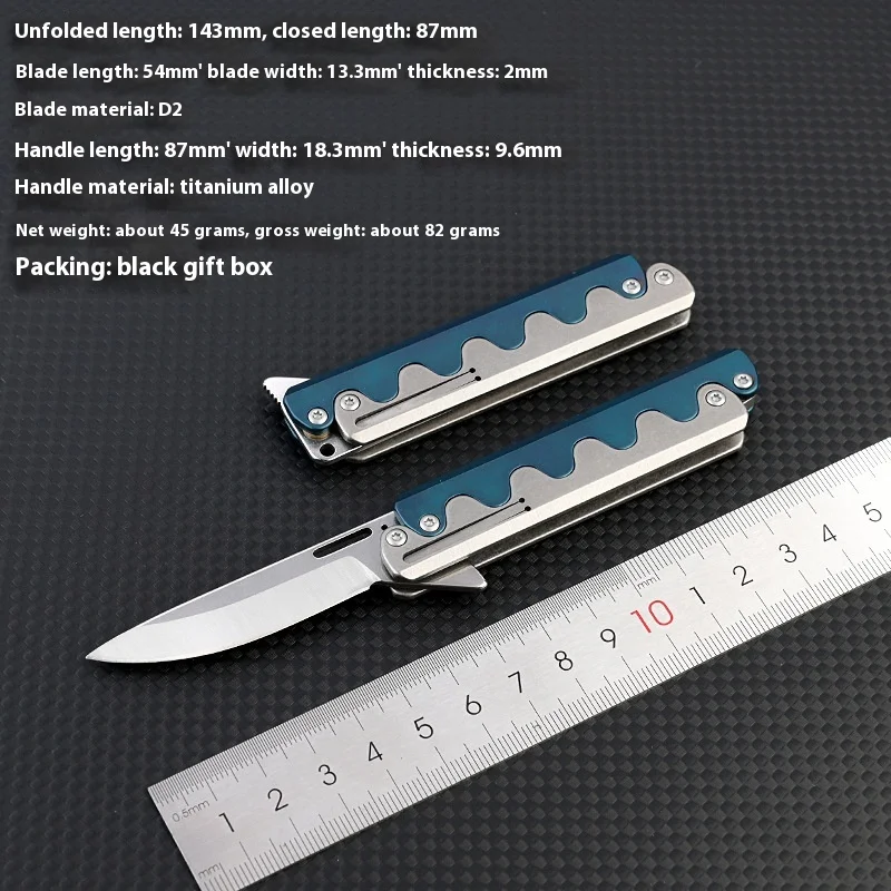 Premium Titanium Sidewinder Folding Knife – Ready-to-Gift EDC Tool One-Hand Deployment, CNC Blue/Wave Grip & D2 Steel Blade
