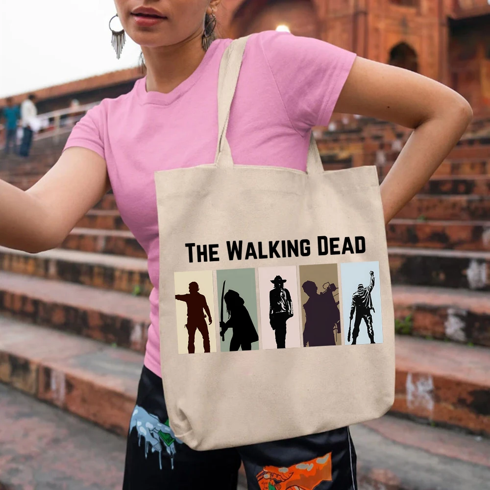 Film di classe The Walking Dead Group stampa grafica Tote Bag Horror Fans Gift Ladies elegante borsa a tracolla borsa di tela di grande capacità