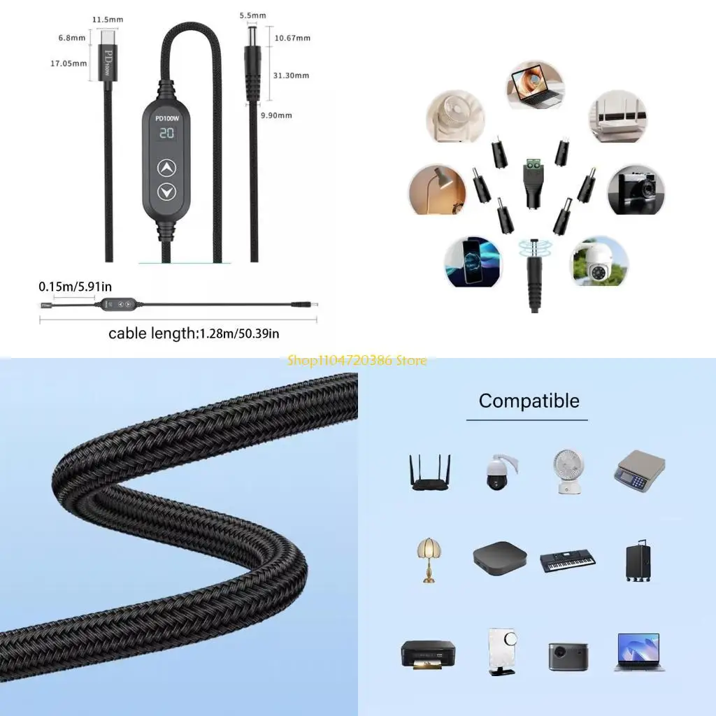 

K0EA с множественной мощностью USB Тип C в DC5.5 100 Вт быстрая передача данных Плетеная линия с 5 В-20 В.