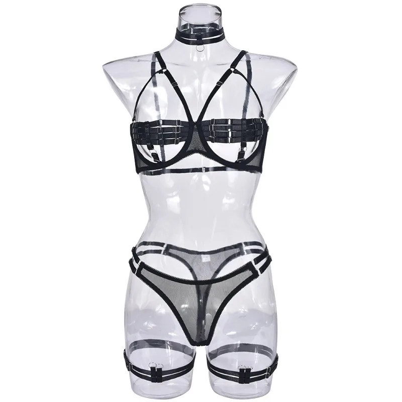 Lingerie sexy para mulheres, roupa interior oca, sutiã aberto sensual sem censura, roupas push up, traje de 5 peças, nu