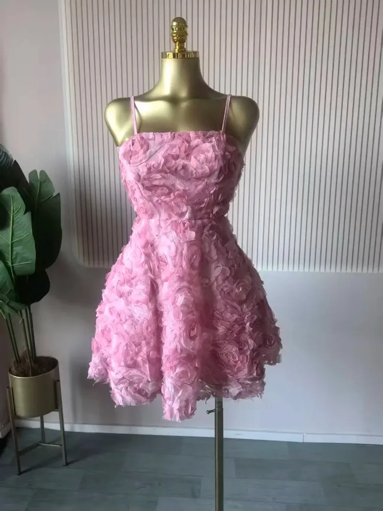 2026 Vrouwen Rose Bloemen Spaghetti Band Lace Up Midi Mini A-lijn Jurk 2026 Straat Verjaardagsfeestje Jurken Trendy vestidos
