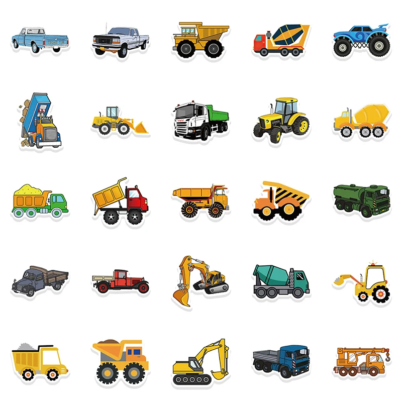 50PCS Cute Engineering Vehicle Car Sticker Cute Bus Truck Motorcycle Luggage Suitcase DIY Toy Decal Sticker For Kid