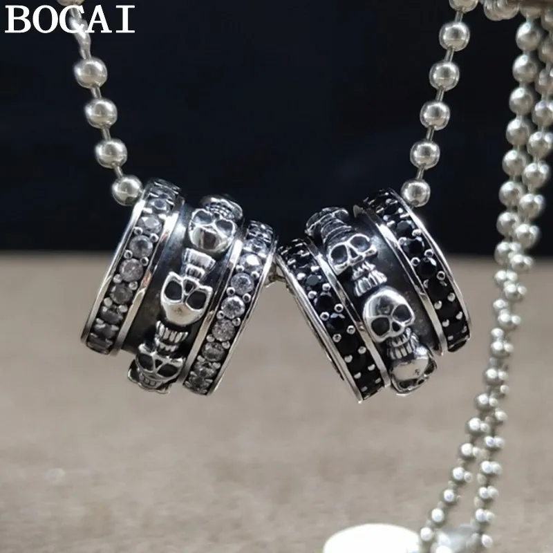 

BOCAI New Real Silver s925 Skull Men's and Women's Pendant 2021 Trendy Punk Personality Retro Domineering Hip-hop Pendant
