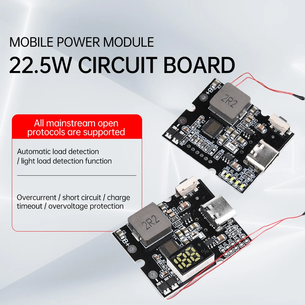 22.5W PD/QC Fast Charge Module Power Bank DIY Accessory 3.7V 18650/21700 Polymer Battery Bi-directional Charge/discharge Module