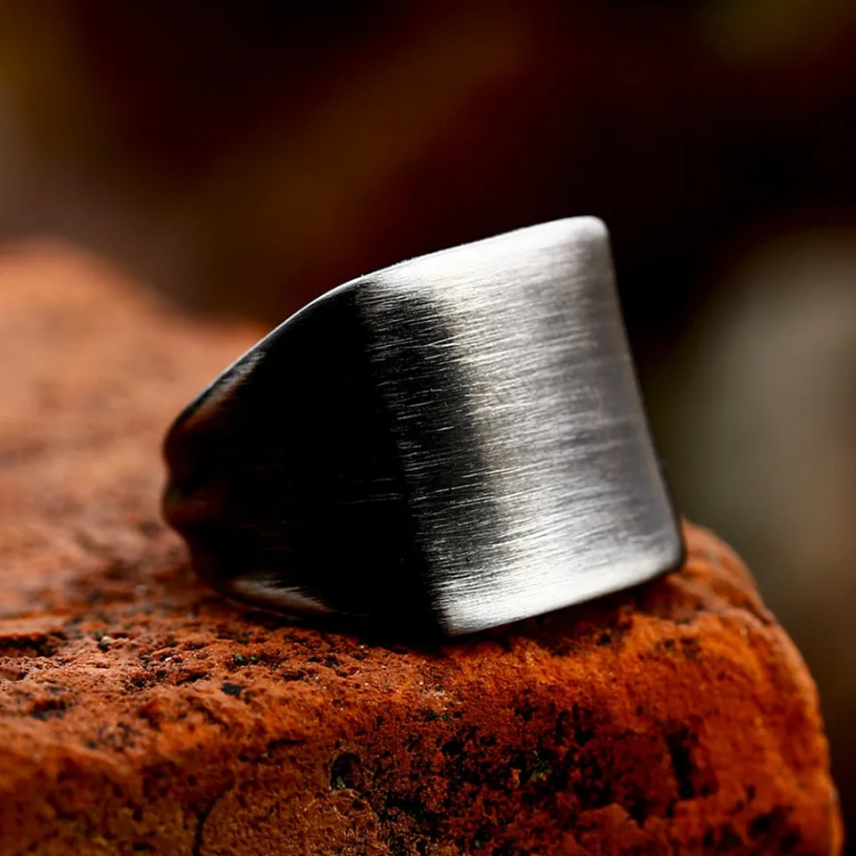 New Vintage 316L Stainless Steel Brushed Geometric Rings Punk Biker Black Rectangular Shape Ring Fashion Male Jewelry Wholesale