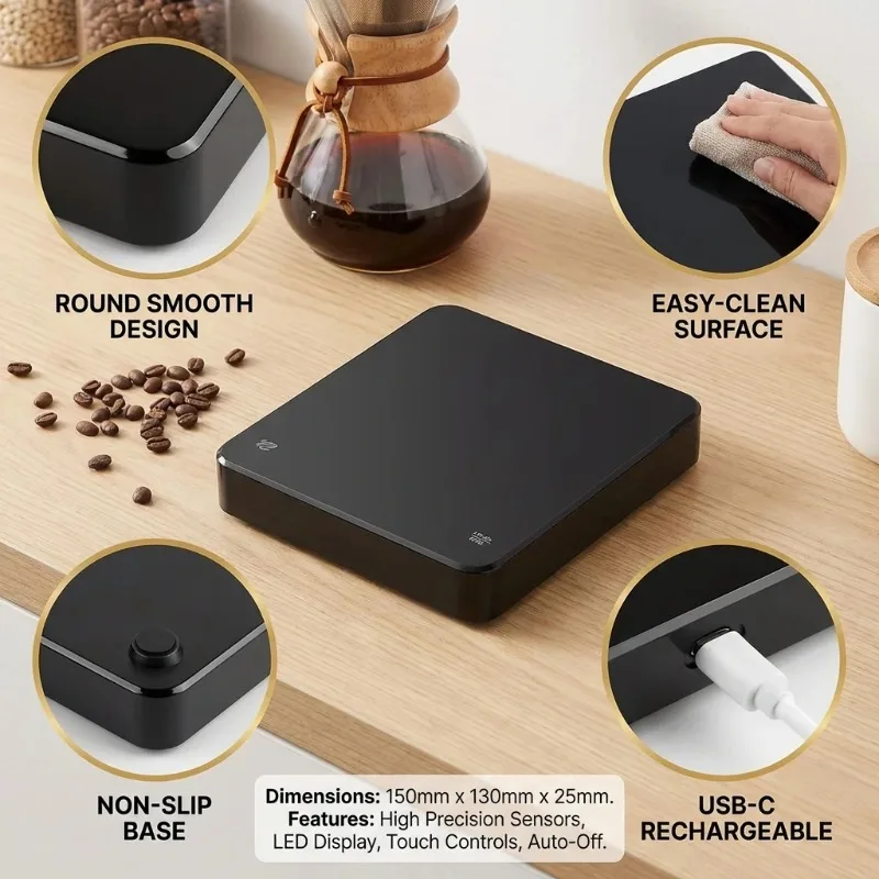 High Precision LED Digital Coffee Scale 0.1g Accuracy Timing Kitchen Food Scale Mini Electronic Weight Scale For Coffee Baking