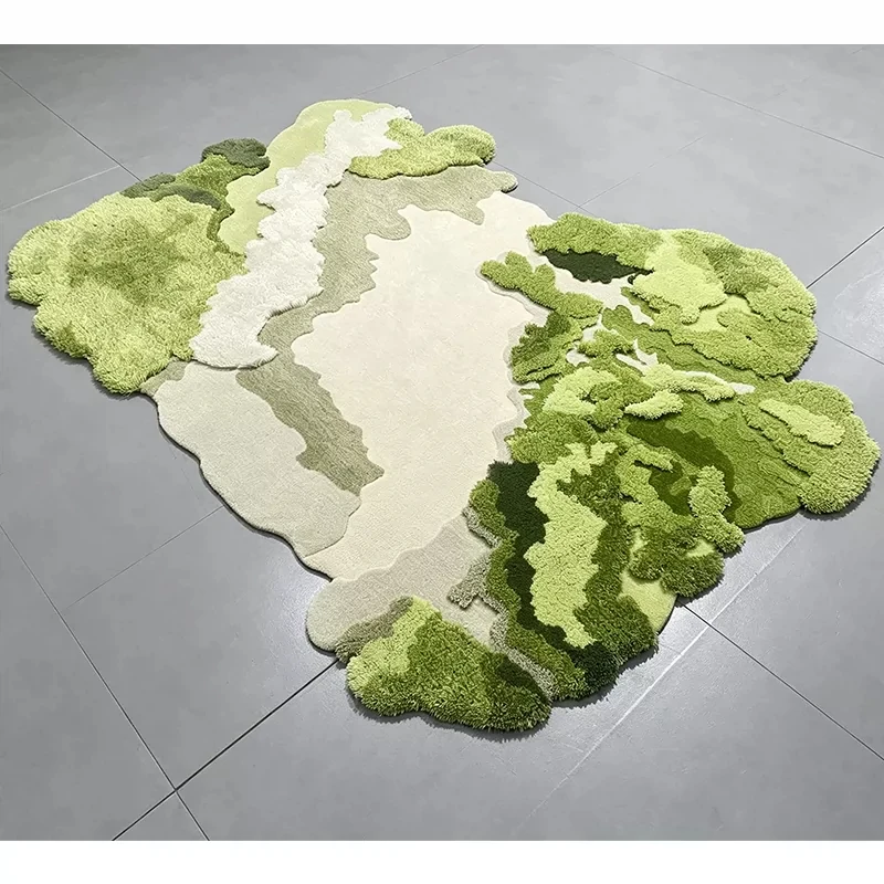 New Green Art Design Living Room Carpet Thick Handmade Wool Home Floor Rug Decoration Bedroom Large Luxury Villa Bedroom Carpet