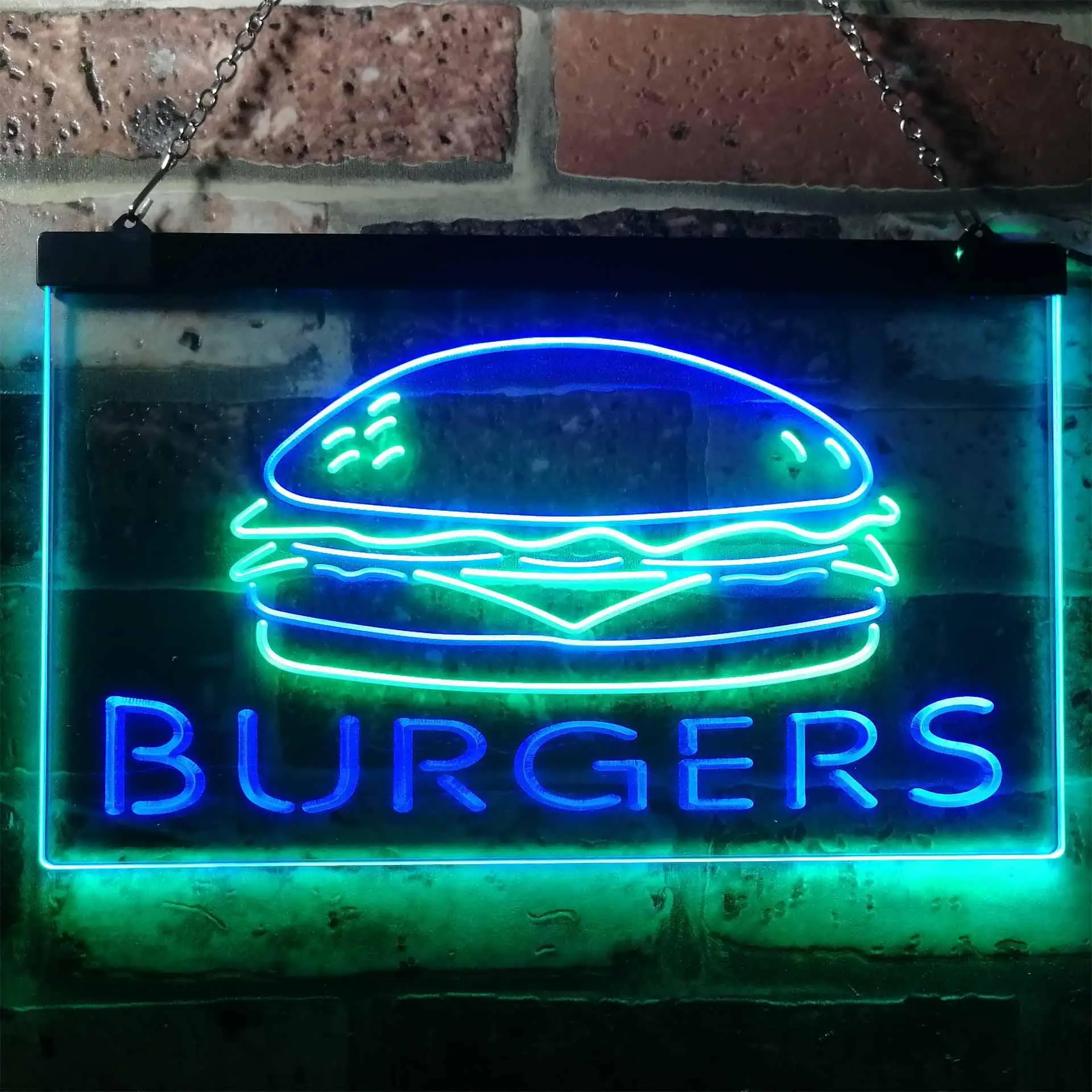 BURGERS. Hamburger Fast Food Dual Color Led Neon Sign st6-i3149