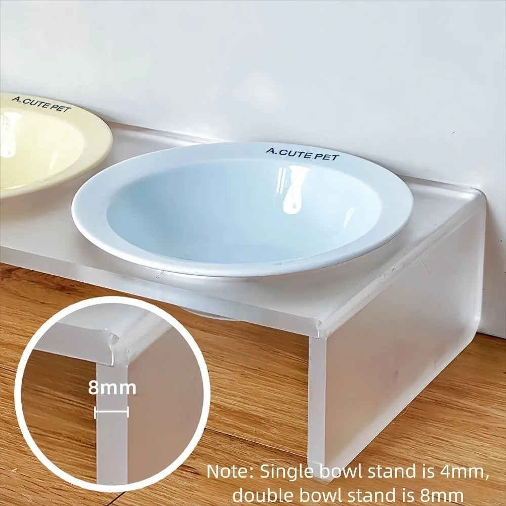 Ceramic Elevated Cat Bowl Solid Color Acrylic Bowl Rack Bowl Stand Holder Large Diameter Tilted Adjustable Pet Double Food Bowls - view 5