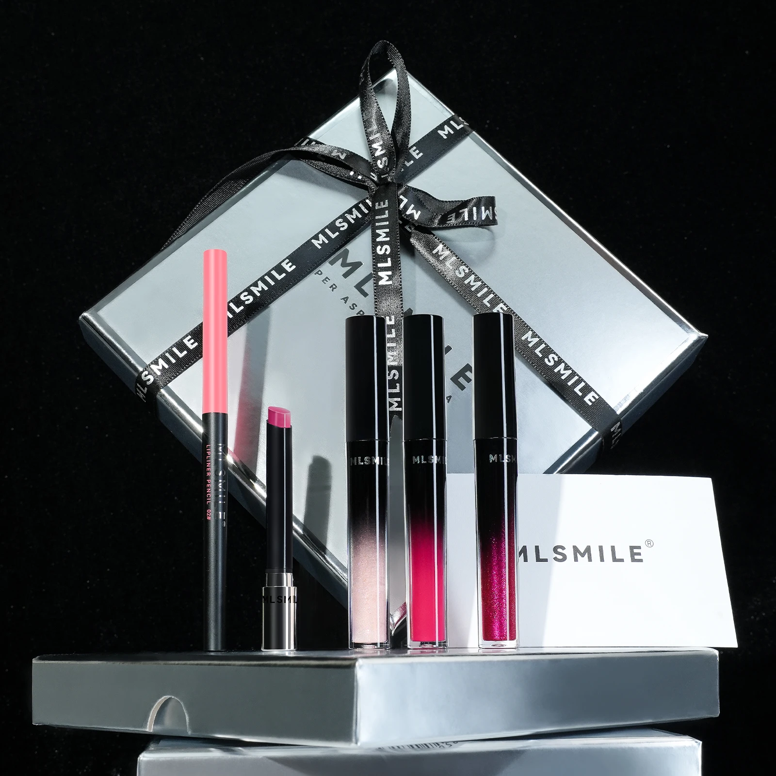 MLSMILE Lip Makeup Set วันหยุดของขวัญกล่อง 5 ชิ้น/เซ็ตลิปกลอสกันน้ํา Moisturizing Long-Lasting Liquid ลิปสติก Lip Liner