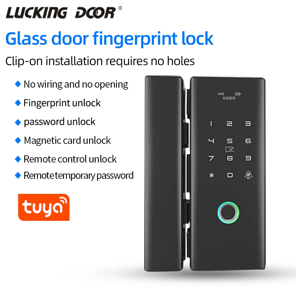 

Blueooth Mobile APP Control Smart Glass Door Biometric Fingerprint Lock Password Keypad Bluetooth 13.56Mhz RFID Electronic Lock