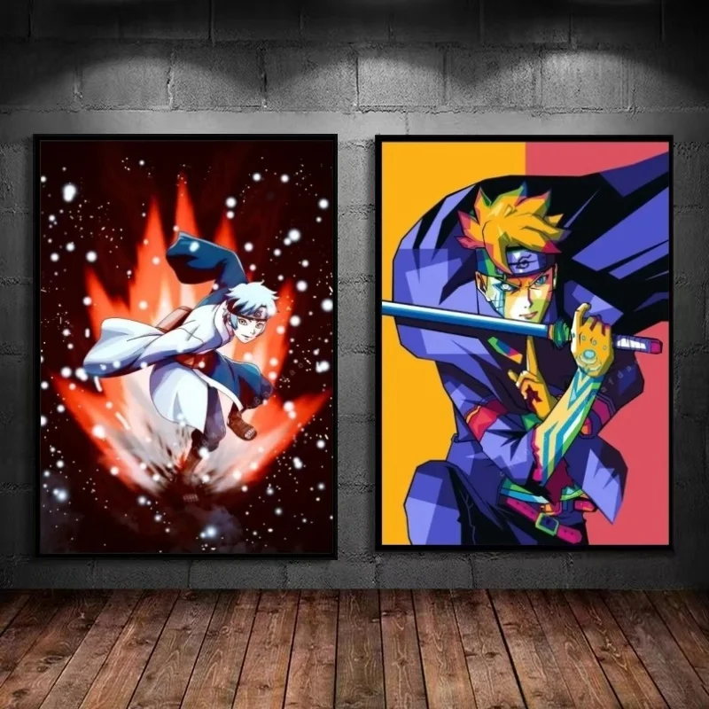 Toile de peinture périphérique d'anime colorée Naruto, image de figurine suspendue, affiche esthétique, mur d'art, décoration de chambre d'enfants de maison