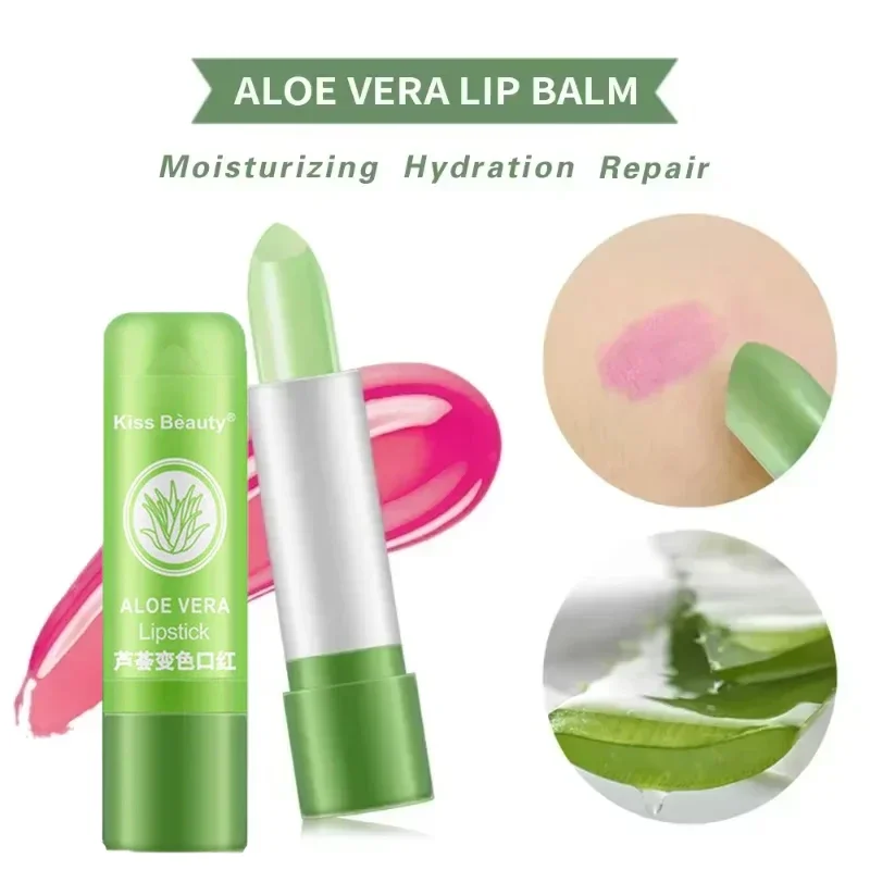 1PC Kleurveranderende Aloë Vera Lippenbalsem Hydraterende Repareren Waterdicht Anti-Drogheid Temperatuurgeactiveerde Hydratatie Lippenstift