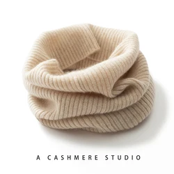100% Cashmere Knitted Scarf Winter New Outdoor Women's Solid Color Soft Warm Scarves Neck Warmth Scarf Brand O Ring Scarf