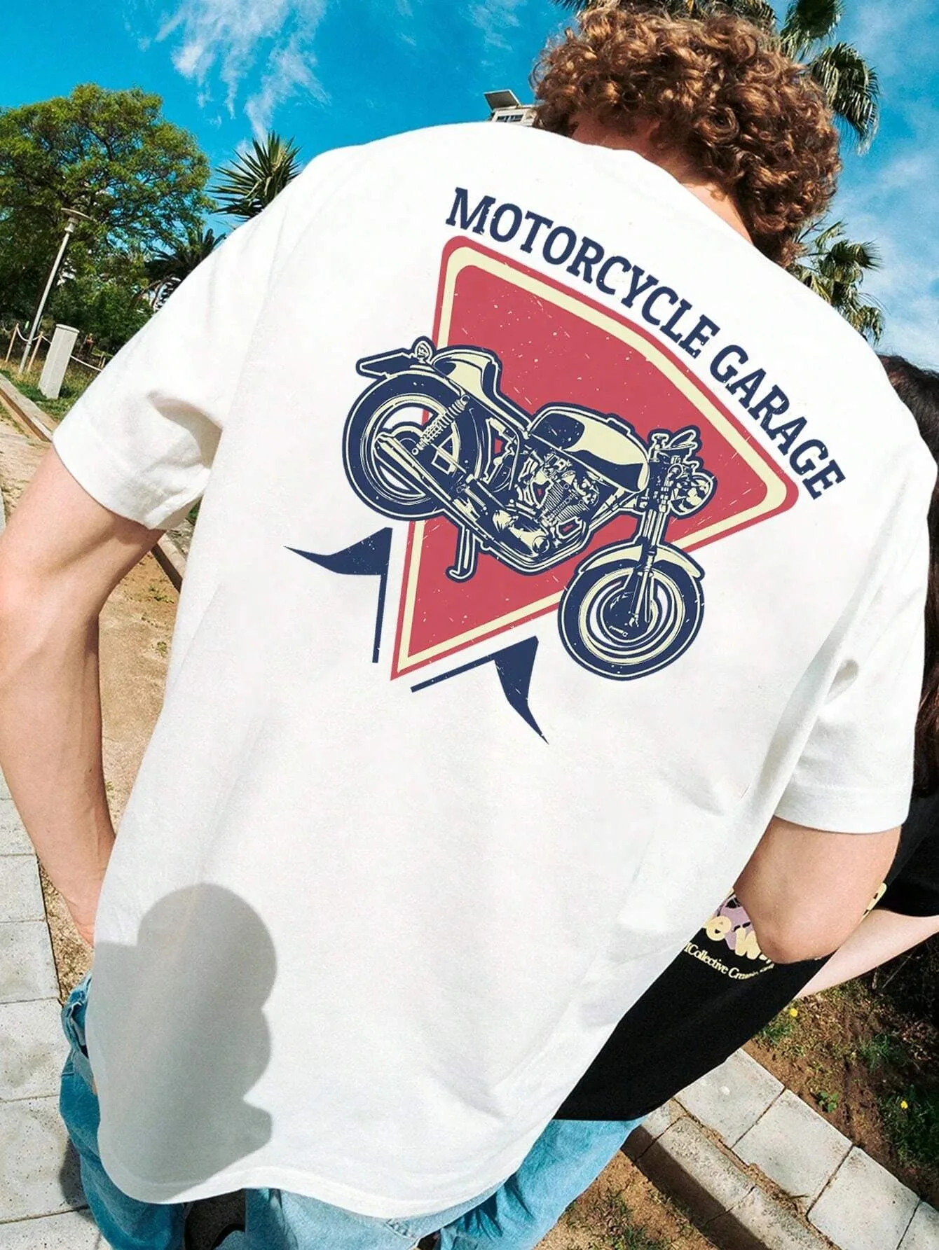 

Men's Summer Daily Comfortable Casual Pure Cotton T-shirt Motorcycle Printed Fashion Versatile Shirt Loose Large Breathable Top