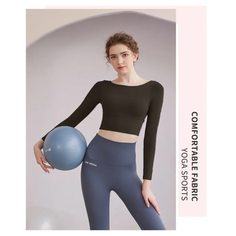 Women Long Sleeve Yoga Top with Bra Backless Running Set Professional High End Gym Wear Spring Autumn