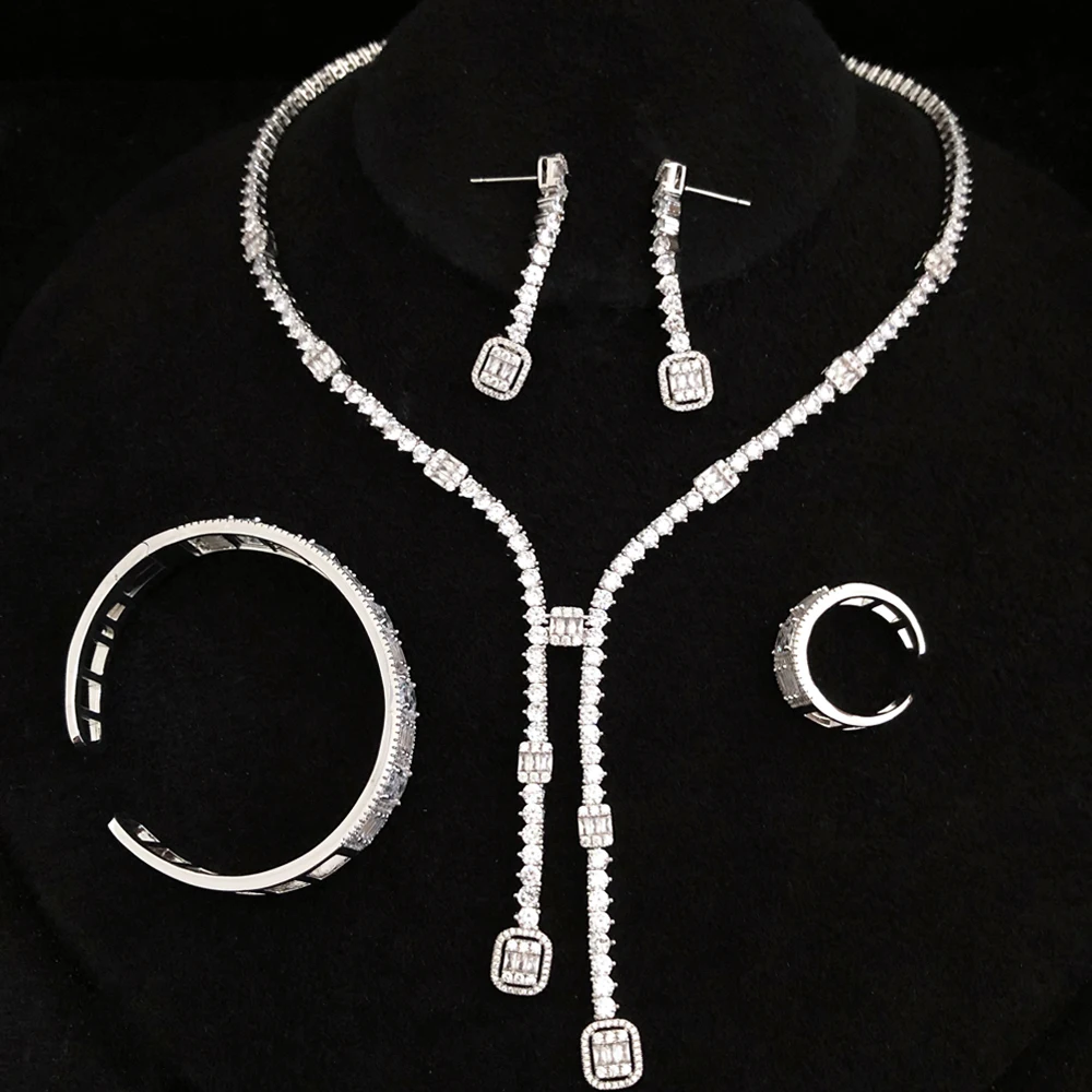 GODKI New Trendy Sweater Long Necklace Earring Jewelry Sets For Women Wedding Party Zircon CZ African Dubai Bridal Jewelry 2022