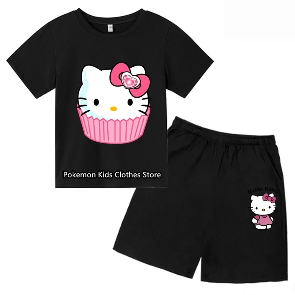 Hello Kitty T-shirt Boys Girls Kids Clothing Girls Clothing Tops Short sleeves Sports fashion short sleeves for ages 3-14