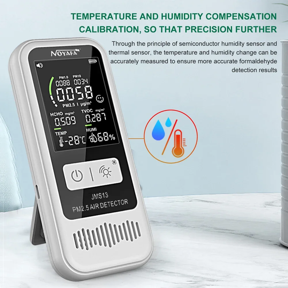 NOYAFA JMS13 Air Quality Monitor PM2.5 HCHO TVOC Humidity Meter Gas Detector LCD Display Temperature Tester Smart Home
