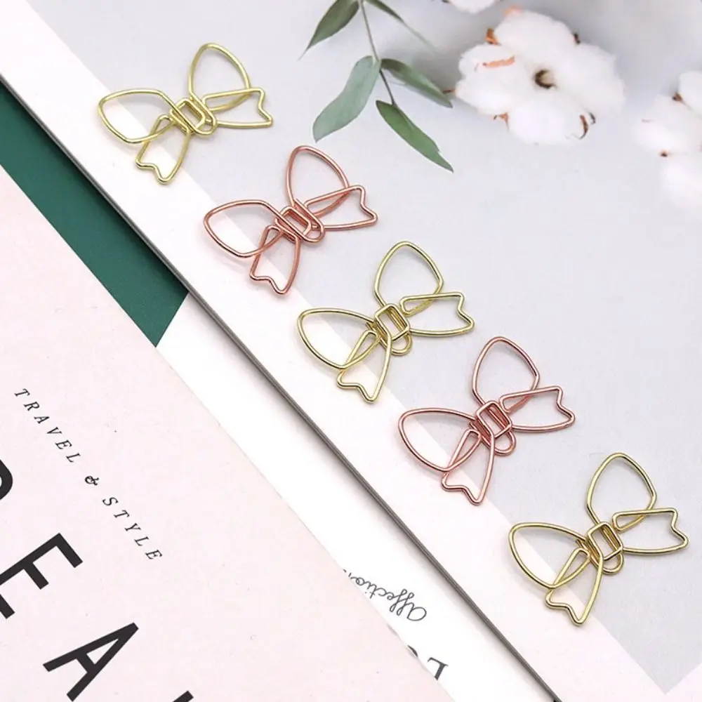 10PCS Stationery Metal Bowknot Paper Clips Special-shaped Creative Bookmark Clip Gold Paper Clamps Office/School