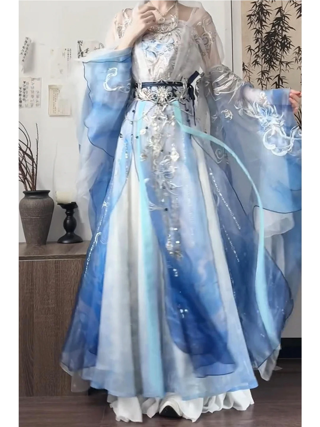 Women's Han Chinese Clothing Machine Embroidery Traditional Han Clothing Super Fairy Terminus Skirt Suit Feather Brocade Set