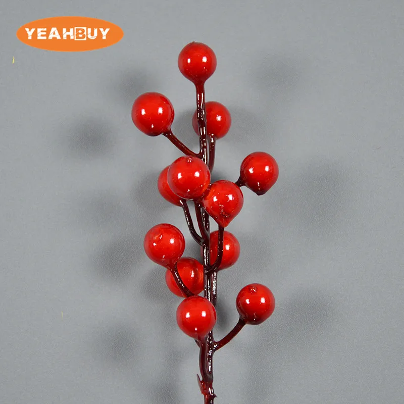 8Pcs Christmas Accessories Gold Red Berry Bean Twig Branch For DIY Xmas Handmade Flower Bouquet Decoration Artificial Flower