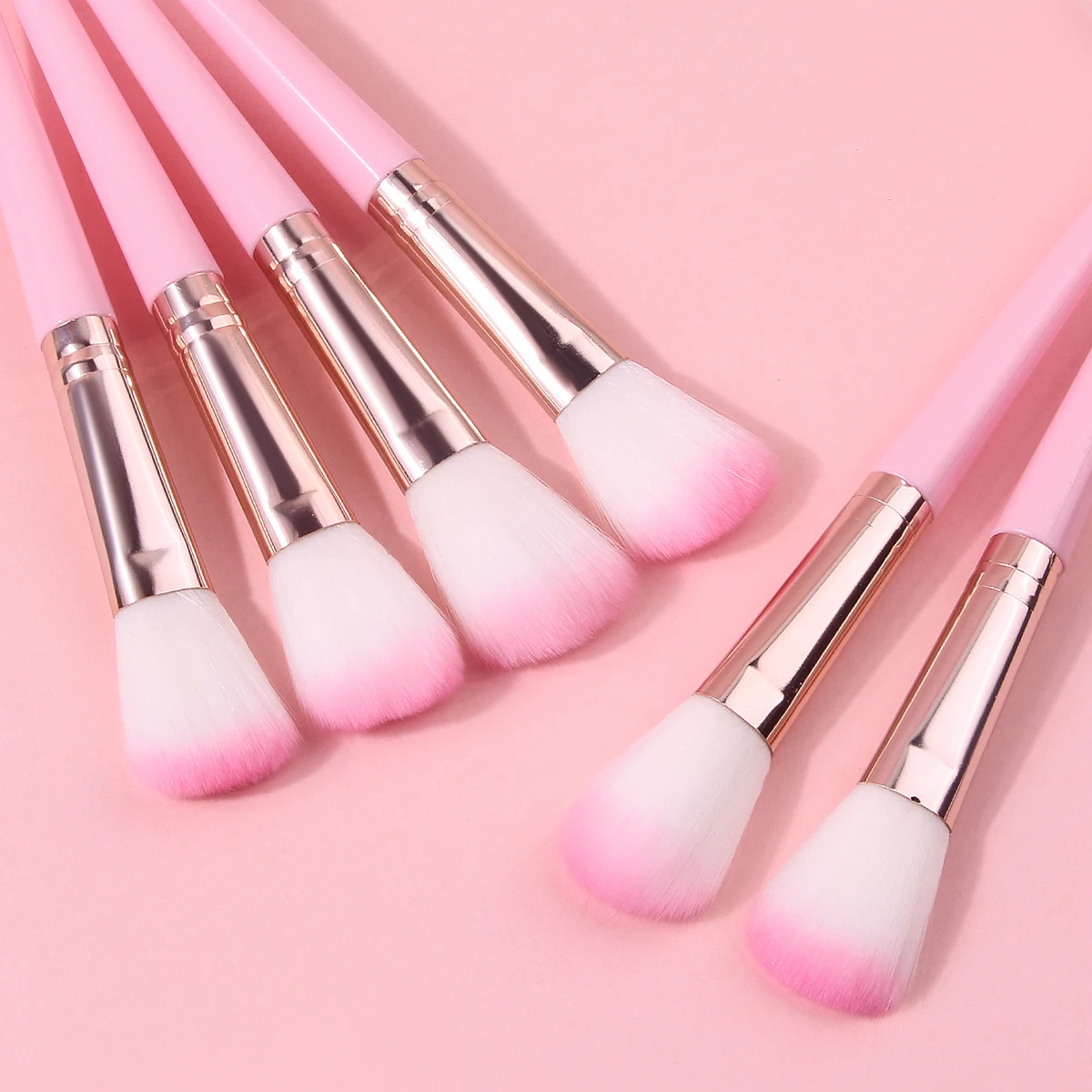 6Pc Daily Use Makeup Brushes Soft Pink Hair Blush Powder Brushes Airy Flawless Finish Professional Face Cosmetic Tool Kit view 5