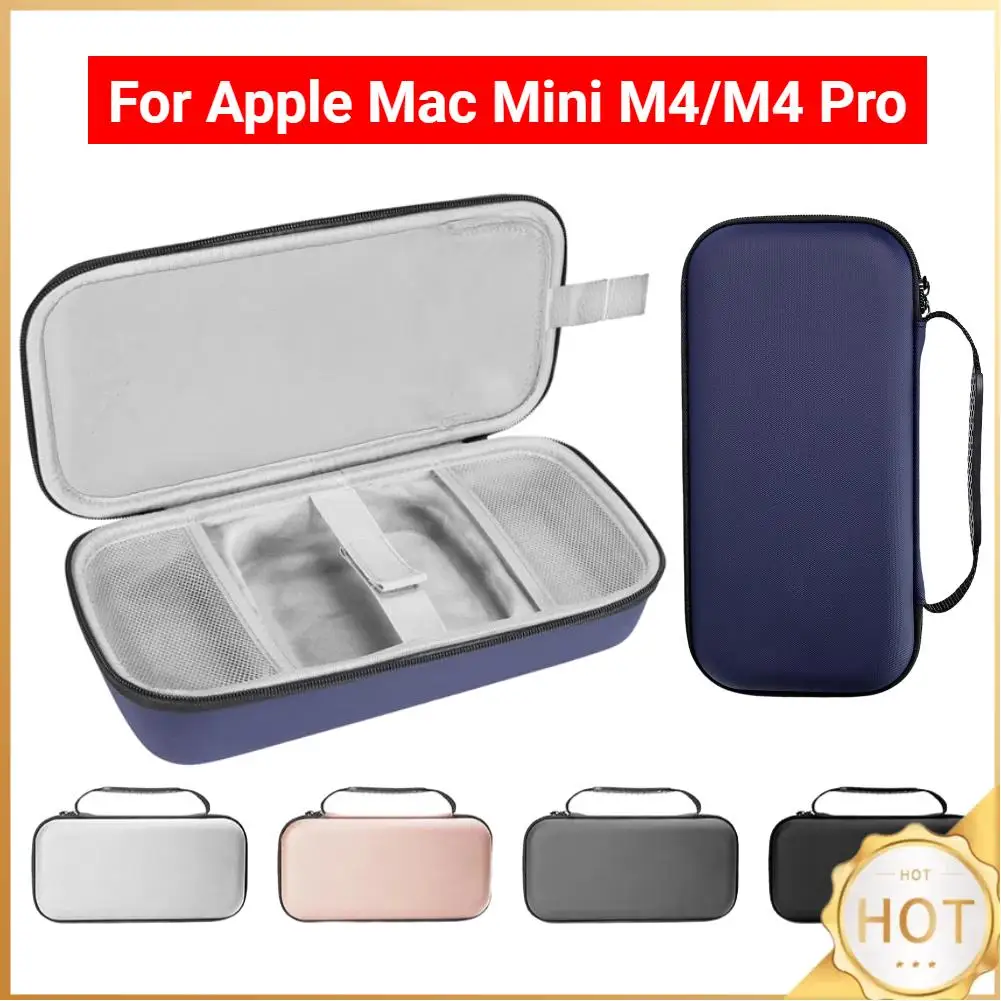 حقيبة حمل صلبة لجهاز Apple Mac Mini M4/M4 Pro حقيبة تخزين مضيف الكمبيوتر منظم لوحة المفاتيح مع حقيبة محمولة بجيب شبكي