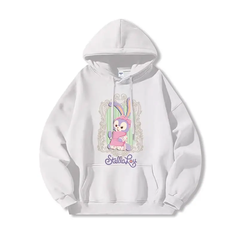 

Толстовка Disney StellaLou, женский хлопковый флисовый пуловер, осень-зима 2022, толстовка с рисунком, белая основа, фиолетовый кролик, розовый бант