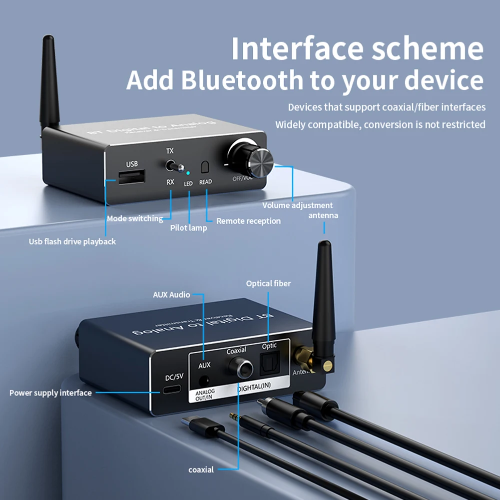 BT 5.3 Digital To Analog Audio Converter Digital SPDIF Optical To Analog L/R RCA Converter Toslink Optical To 3.5mm Jack Adapter