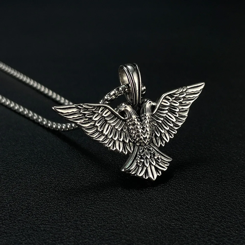 Stainless steel vintage style double headed eagle pendant for men