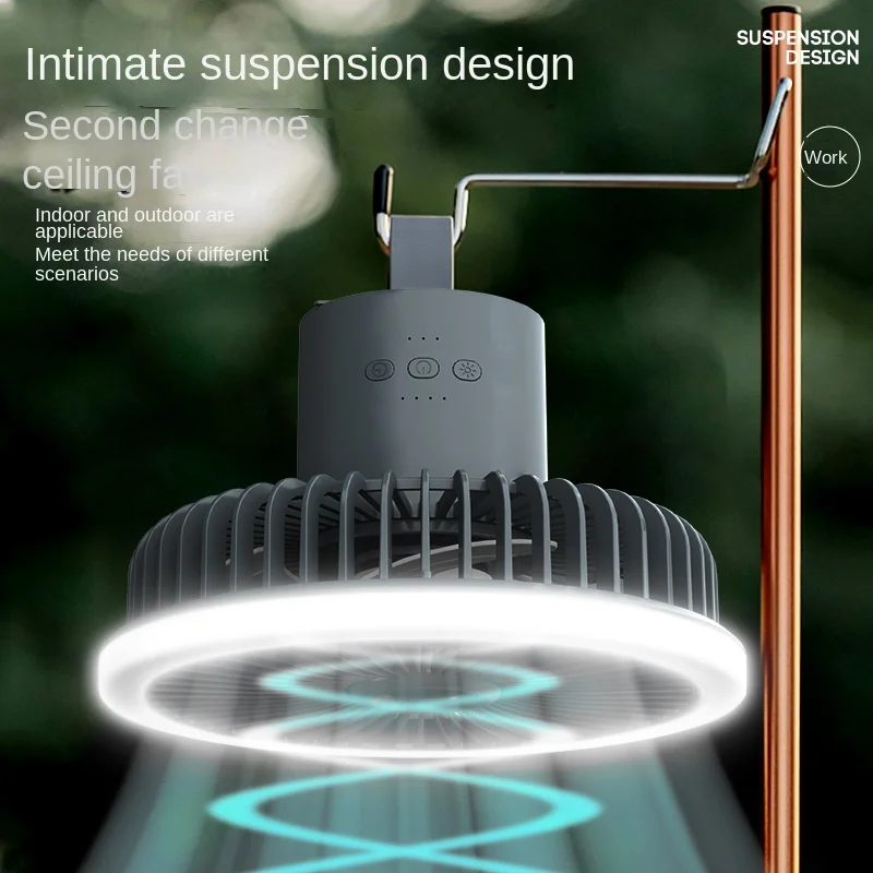 Ventilatore da campeggio all'aperto tenda portatile ventilatore da soffitto luce ricarica USB appeso campeggio treppiede illuminazione esterna raffreddamento condizionatore d'aria