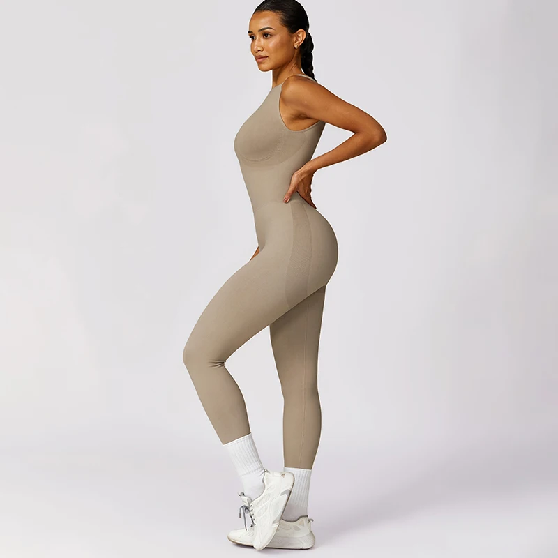 DANCEFISH Women Tight Seamless Sport Suit Elegant Collar Deep V Beauty Back Without Pad Hip Lifting Fitness Aerial Yoga Jumpsuit