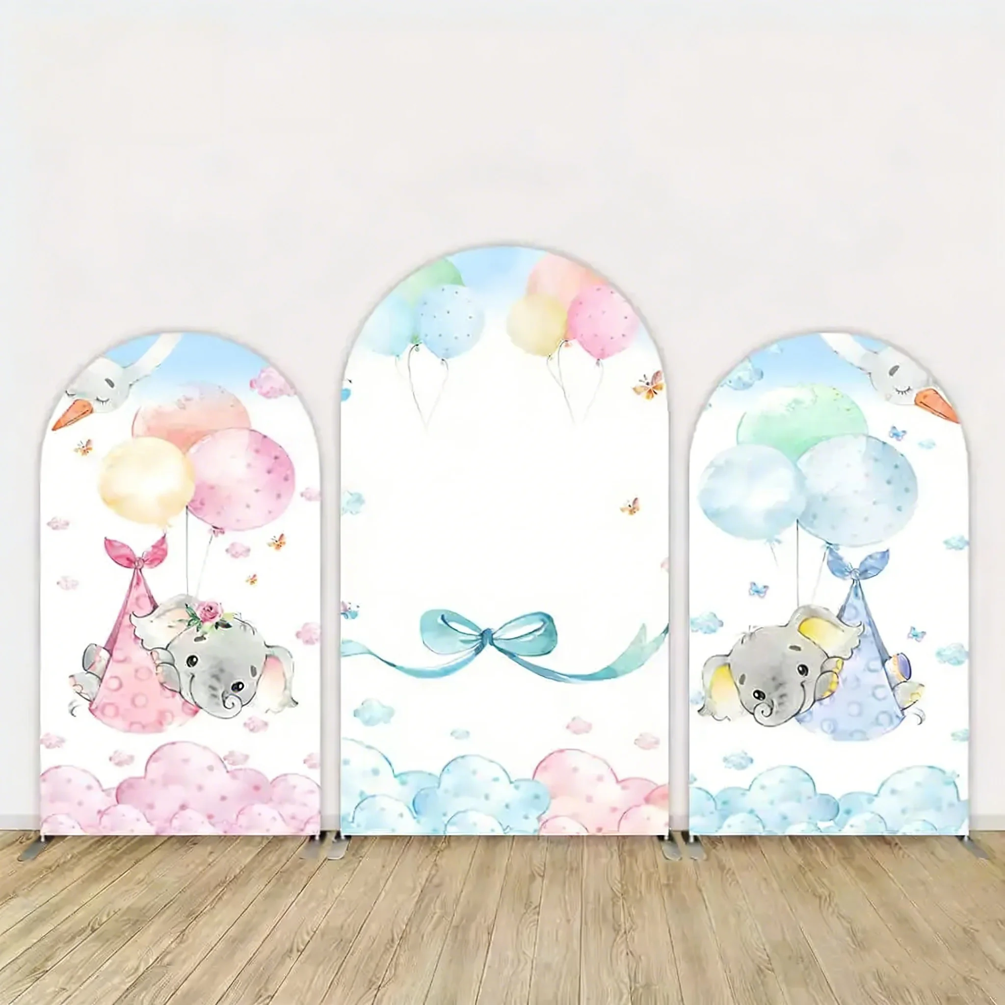 LS Custom 2-Sided Gender Reveal Party Elephant He or She Boy or Girl Baby Shower Cover Chiara Arch Background Decor Backdrop