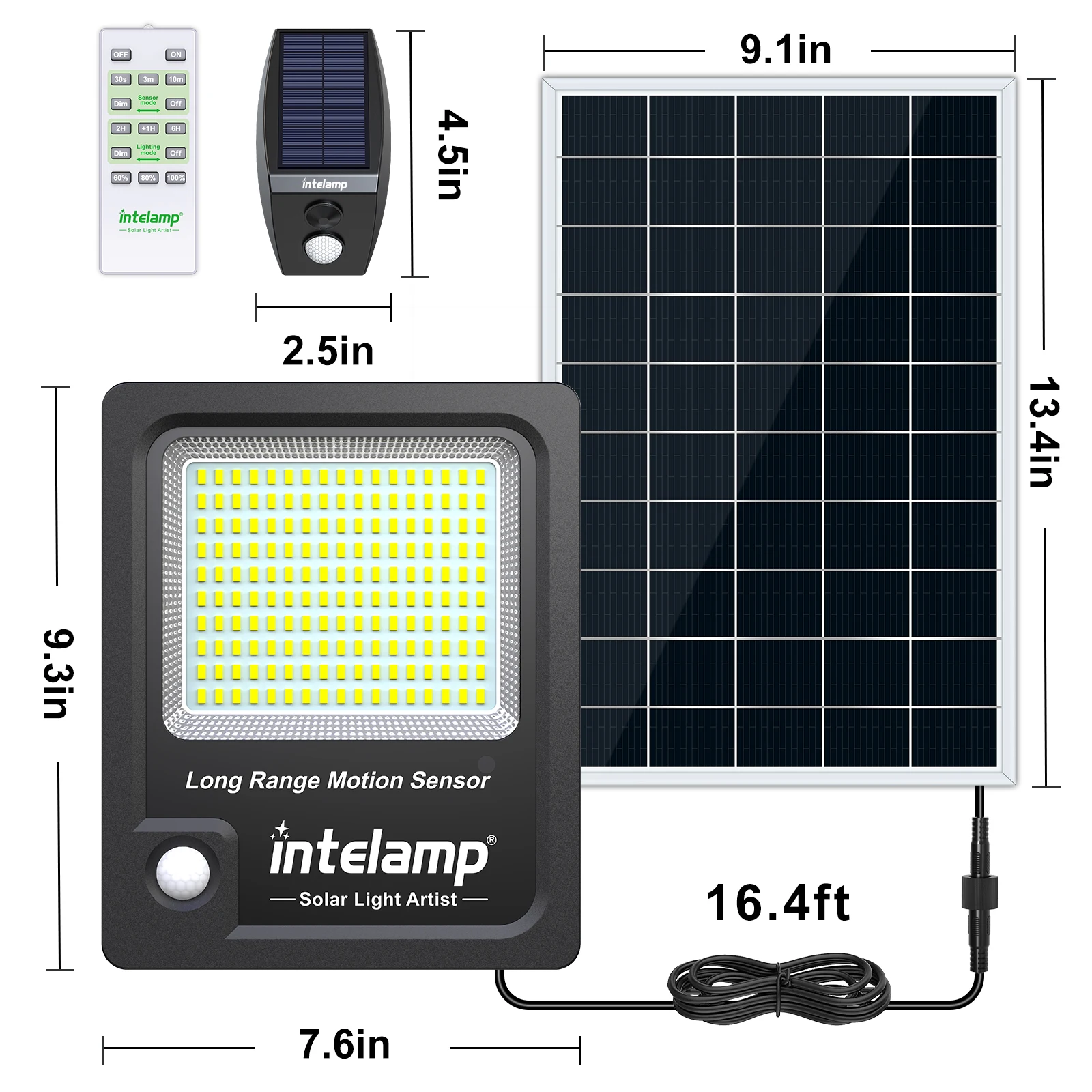 intelamp 12000mAh Solar Security Lights Outdoor Two Motion Sensors Flood Light With Super Large Solar Panel 5M Cable For Garden