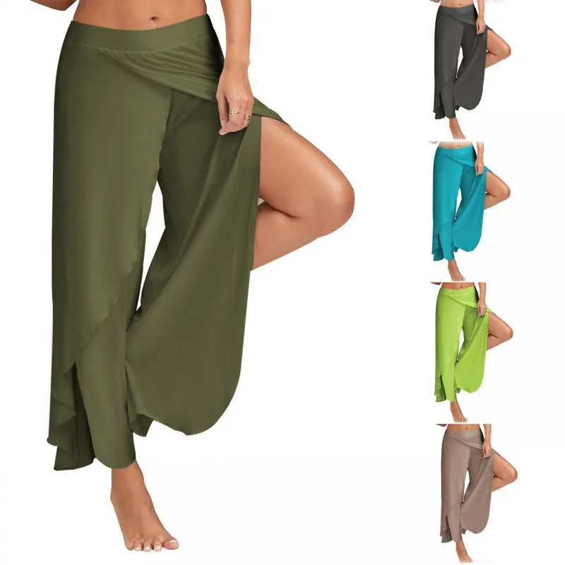Pant women 2026 casual spring solid color hollow out elastic waist yoga wide-leg XXXXXL women's clothing