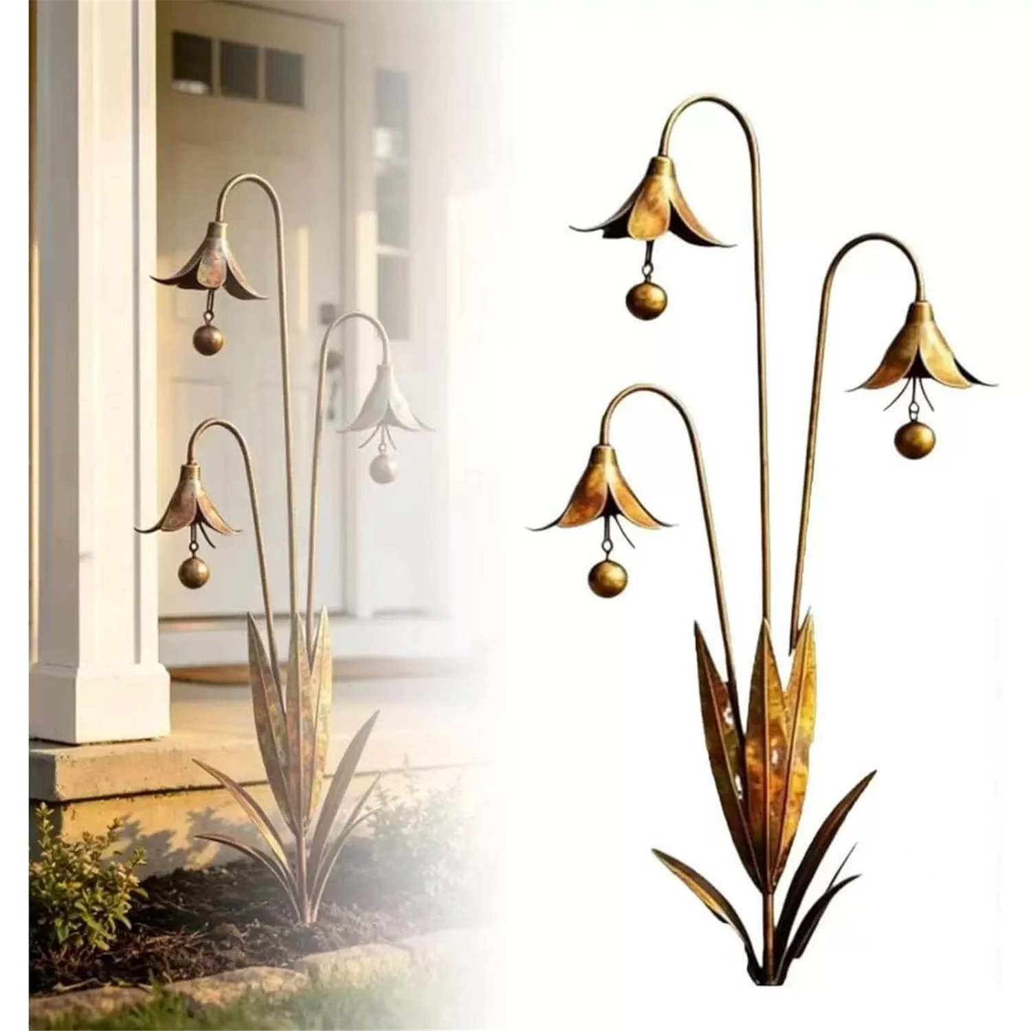 1pc Triple Bluebells Garden Stake Weather Resistant Bluebells Metal Art Plant Sculpture Handmade Outdoor Ornament Decor