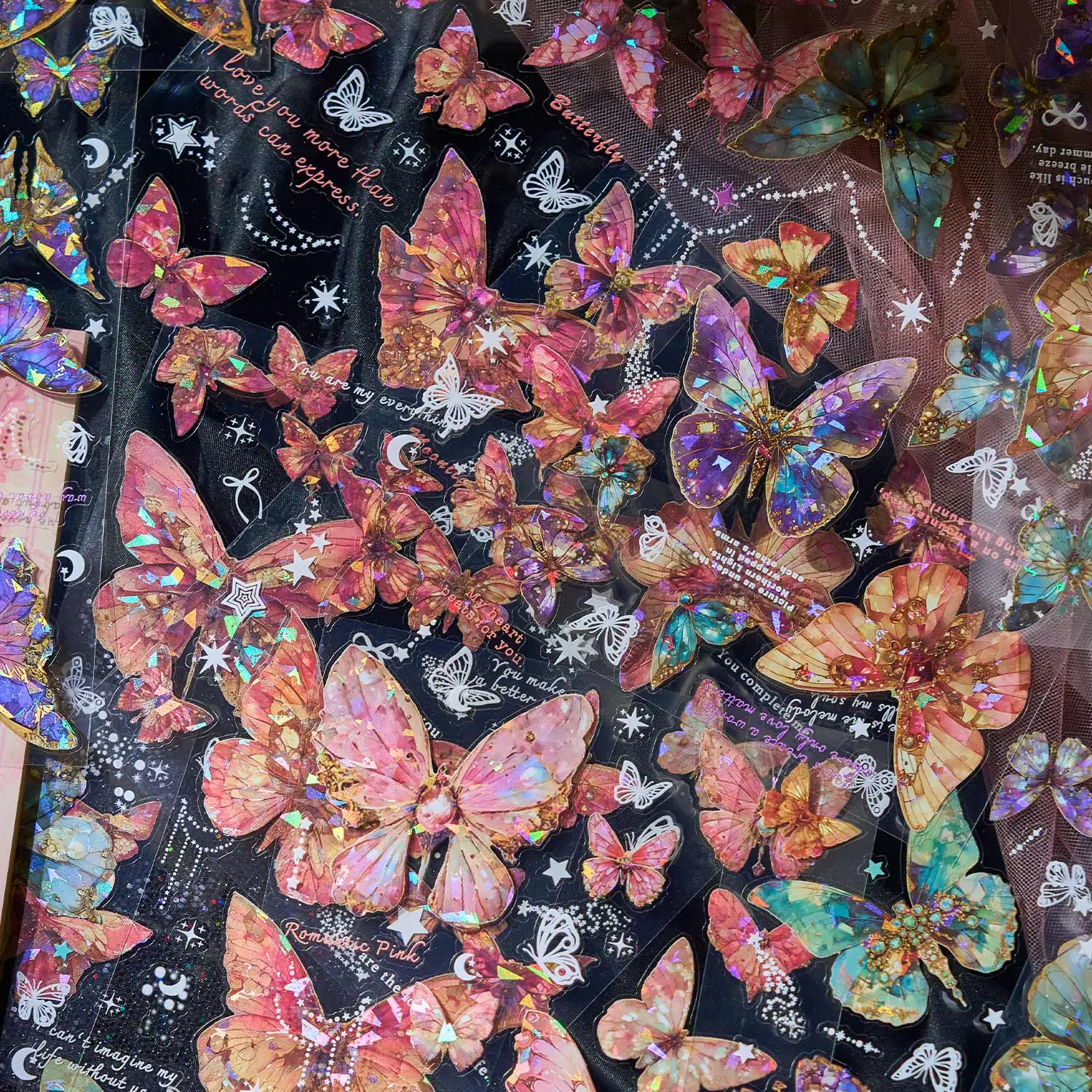 Cut Film Pet Sticker Book Romantic Butterfly Series Laser Shell Light Versatile Handbook DIY Guka Collage