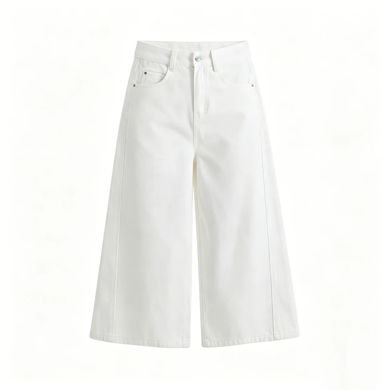 2026 Summer High Waist Loose Wide Leg Vintage Blue Denim Jeans Women High Quality Six Points Petite Hip Hide Pants