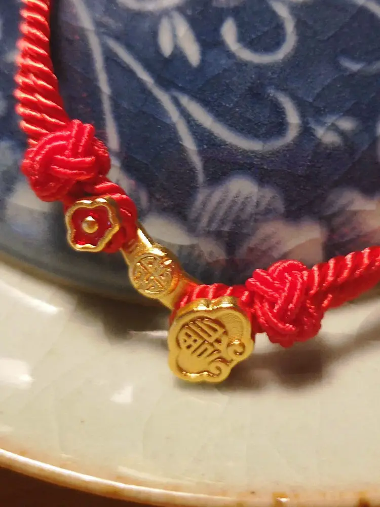 

Chinese Traditional Fortune Golden Color Ruyi Red Wrist Strap Braied Rope As One Wishes Luck Lanyard Accessories Personality