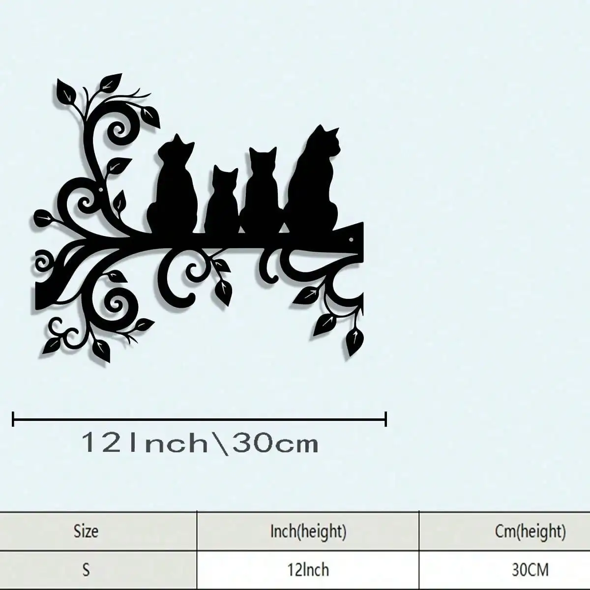 Metal Cat Wall Art Black Silhouette Sculpture, Iron Tree Branch Decor for Living Room Bedroom, Holiday Gift for Cat Lovers