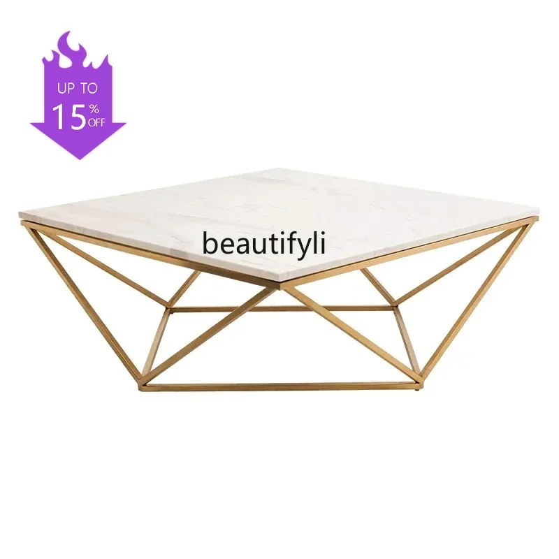 PPP  Modern light luxury mirror rose gold stainless steel coffee table living room marble tea table square