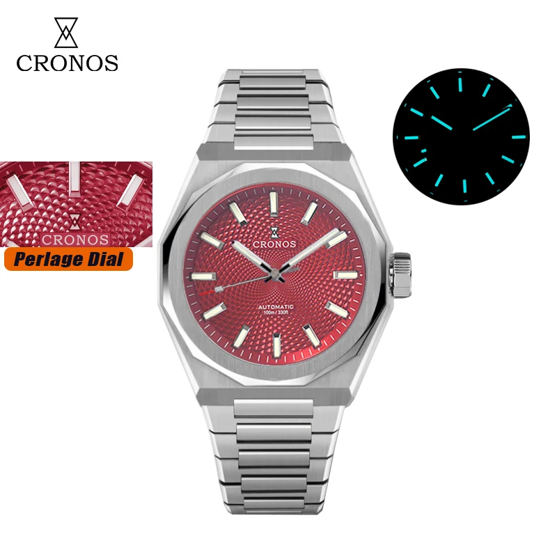 Cronos Nieuwe Ruit Perlage 39mm Wijzerplaat PT5004 Miyota 90S5 See-through Caseback Mannen Automatische Horloges 10ATM Lumious