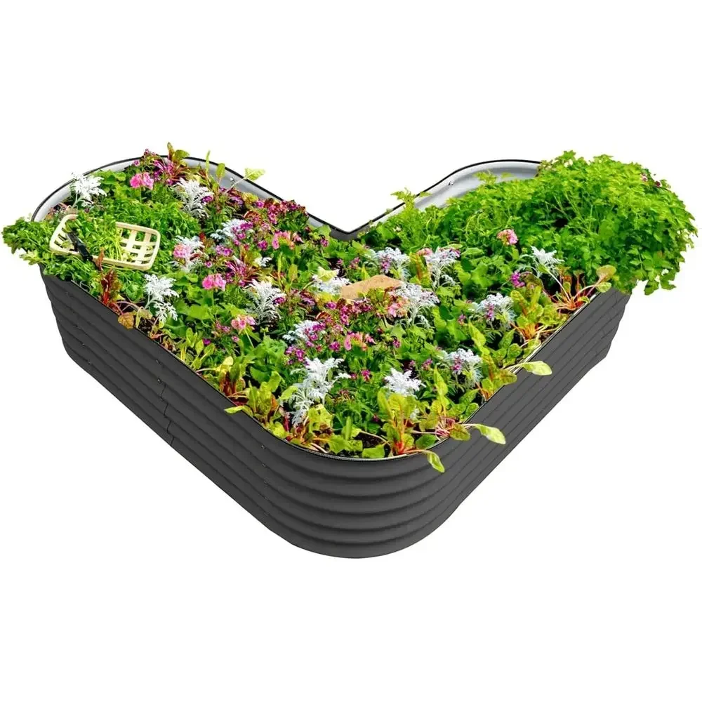 17 Tall L-Shape Metal Raised Garden Bed for Vegetables and Plants, Lowers Ground Planter Box