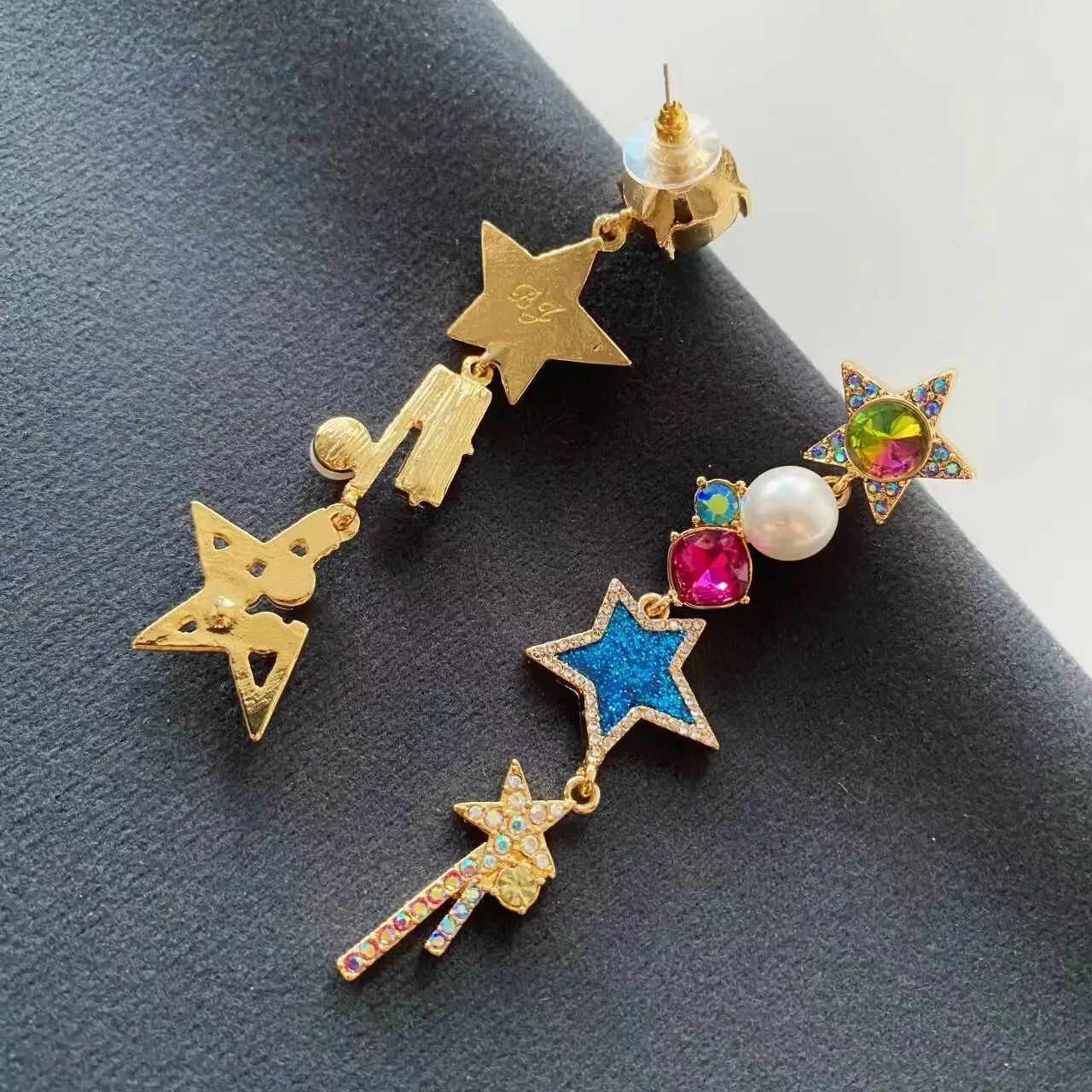 

Fashion Trends Daily Commuting Inlaid with Shiny Rhinestones Pearl Stars Simple Generous Sweet Five-pointed Star Stud Earrings