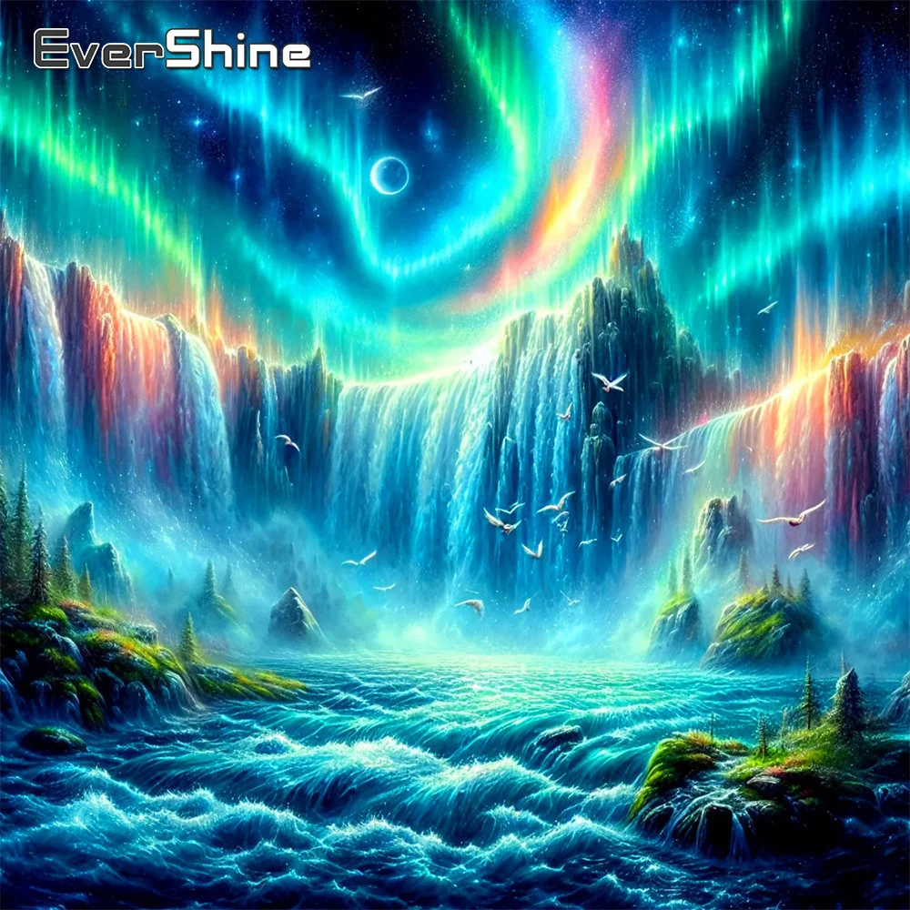 

Evershine Full Drill Diamond Embroidery Waterfall Rhinestones Picture Mosaic Landscape Painting Aurora Home Decoration
