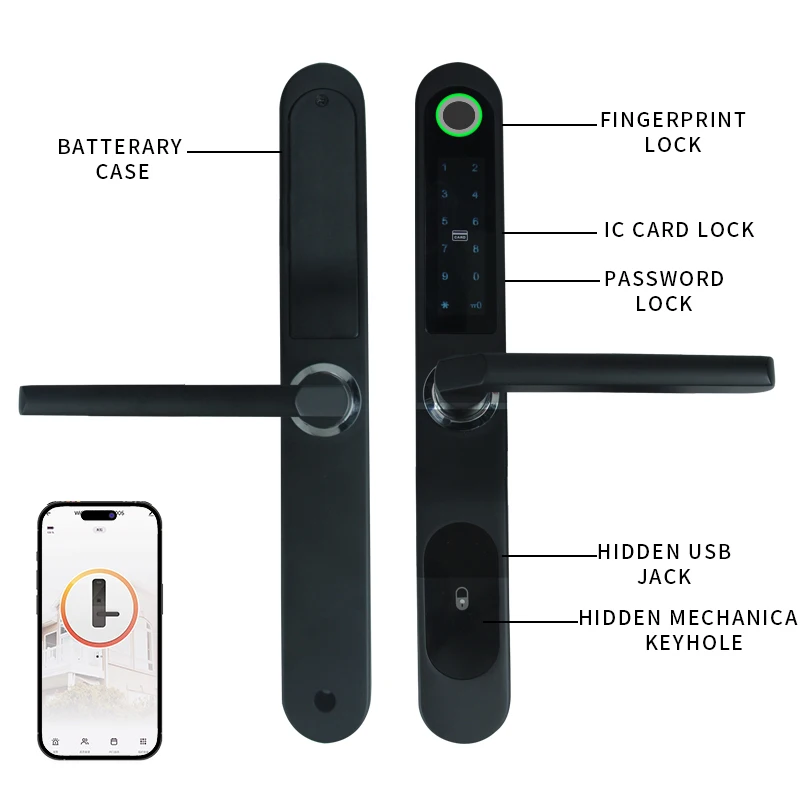 Bluetooth Waterproof Fingerprint Smart Door Lock Tuya APP RFID Card Code Keyless Electronic Aluminum/Glass Sliding